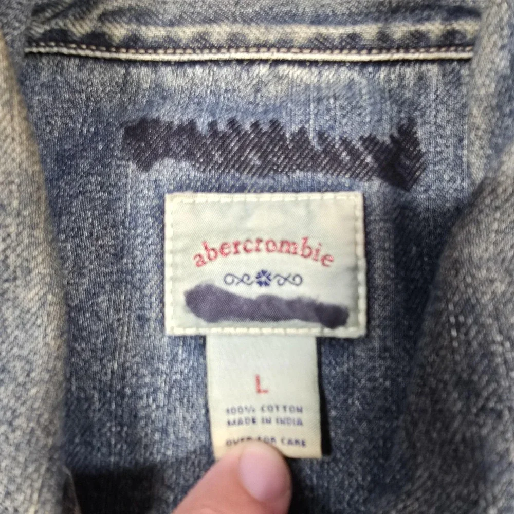 Abercrombie Jacket‎ Girls Large Blue Denim Trucker Jean Coat Washed Fade Vintage